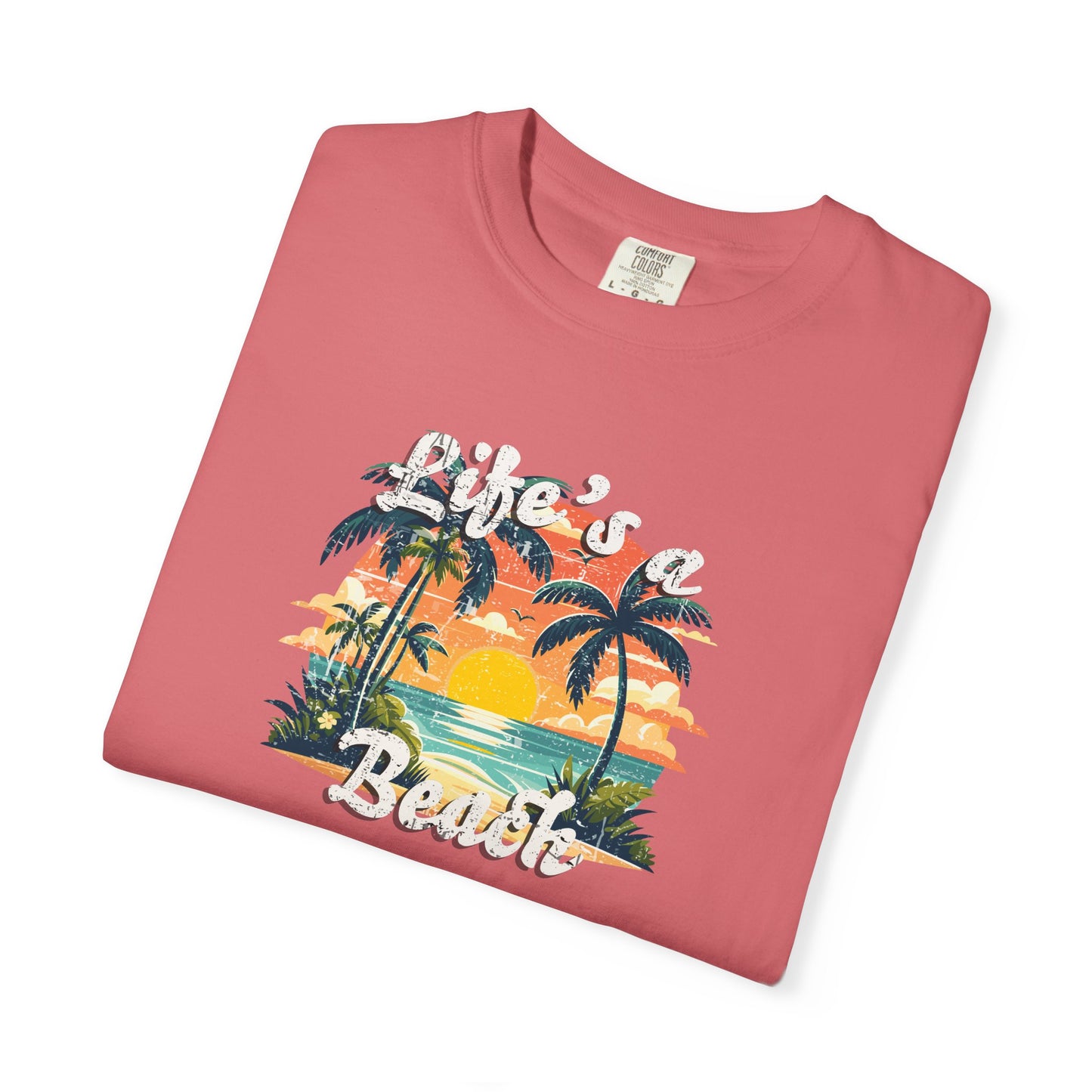 Life’s a Beach Unisex Graphic T-Shirt - Retro Tropical Sunset Tee