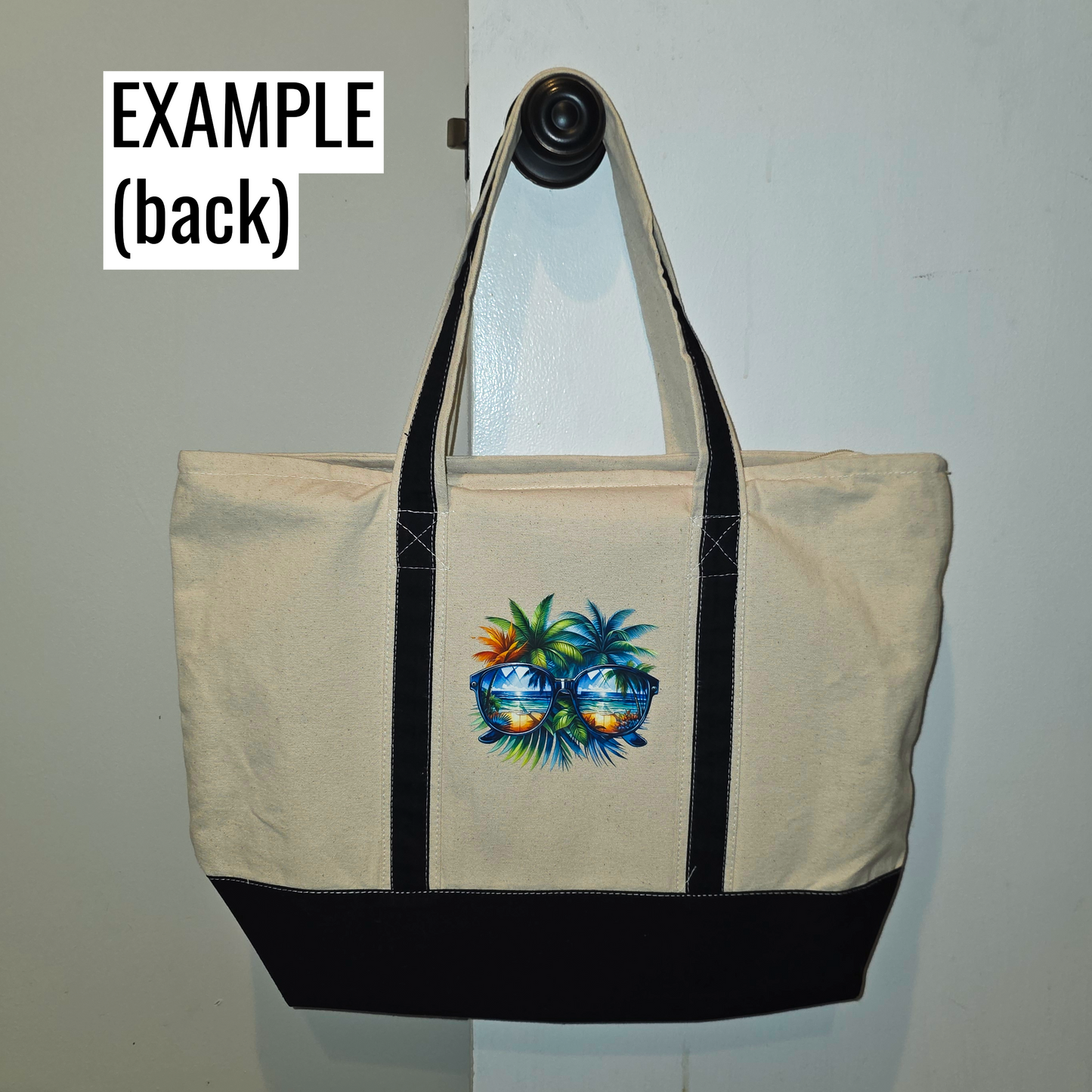 Large Custom Natural/Black Canvas Tote Bag – Add Your Text, Design, or Logo
