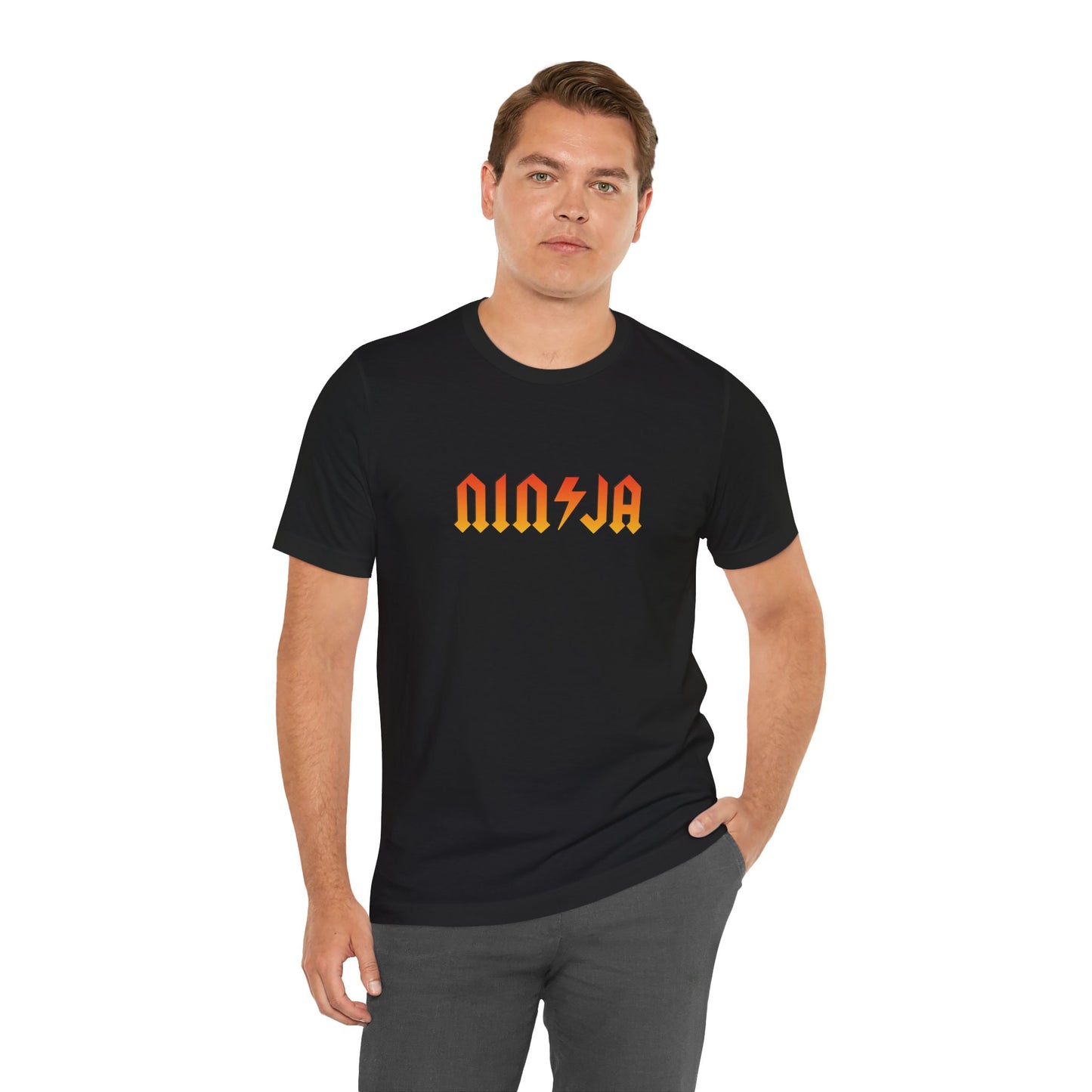 NINJA Rock Band Style T-Shirt - Flame Gradient AC/DC Font Tee