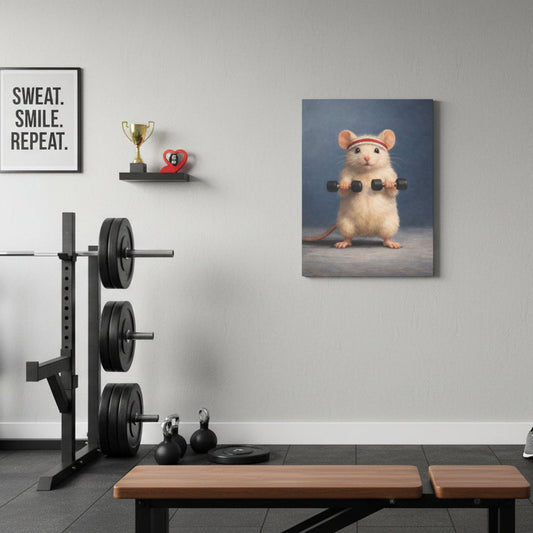 Fitness Mouse Canvas Print — Cute Rat Weightlifting Wall Art