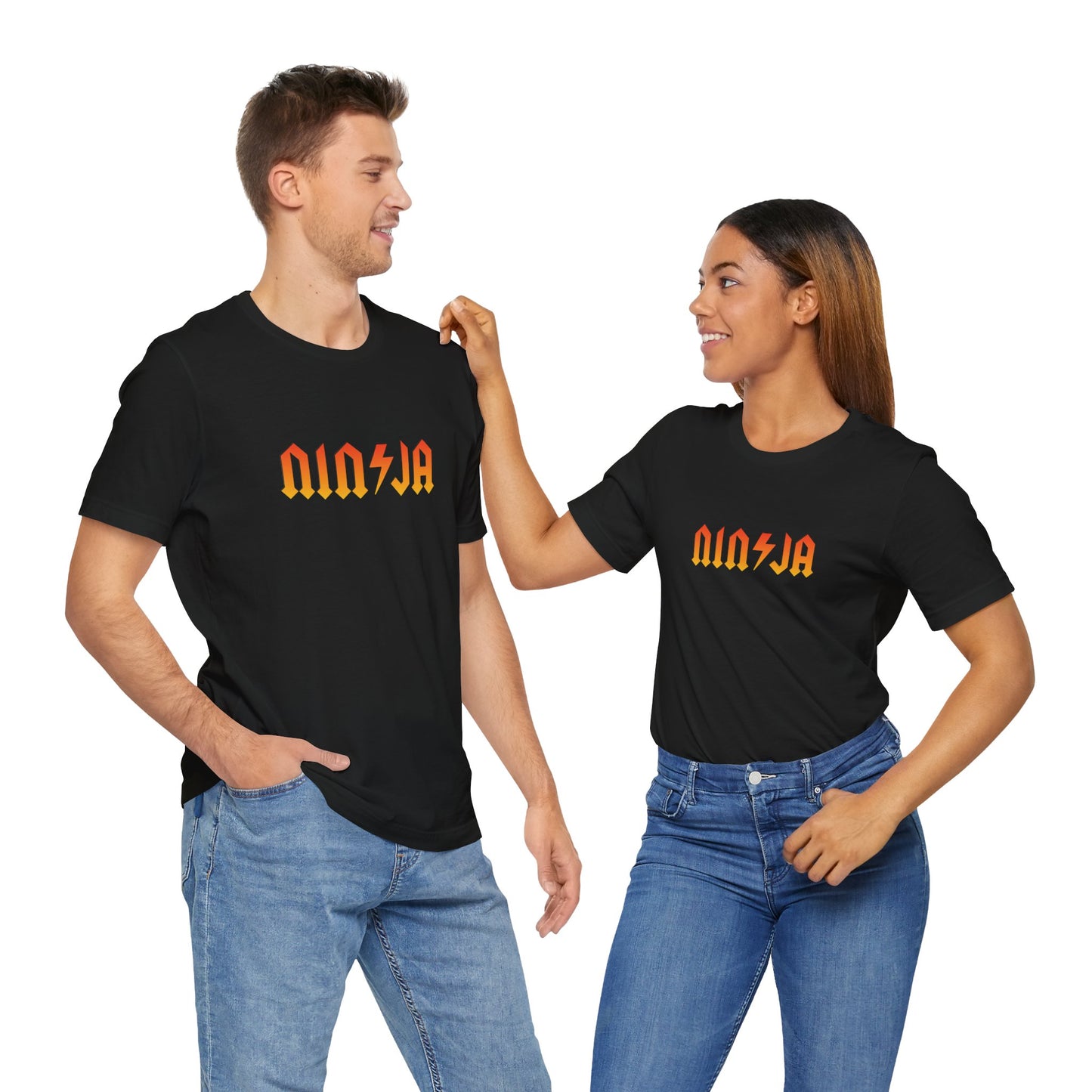 NINJA Rock Band Style T-Shirt - Flame Gradient AC/DC Font Tee