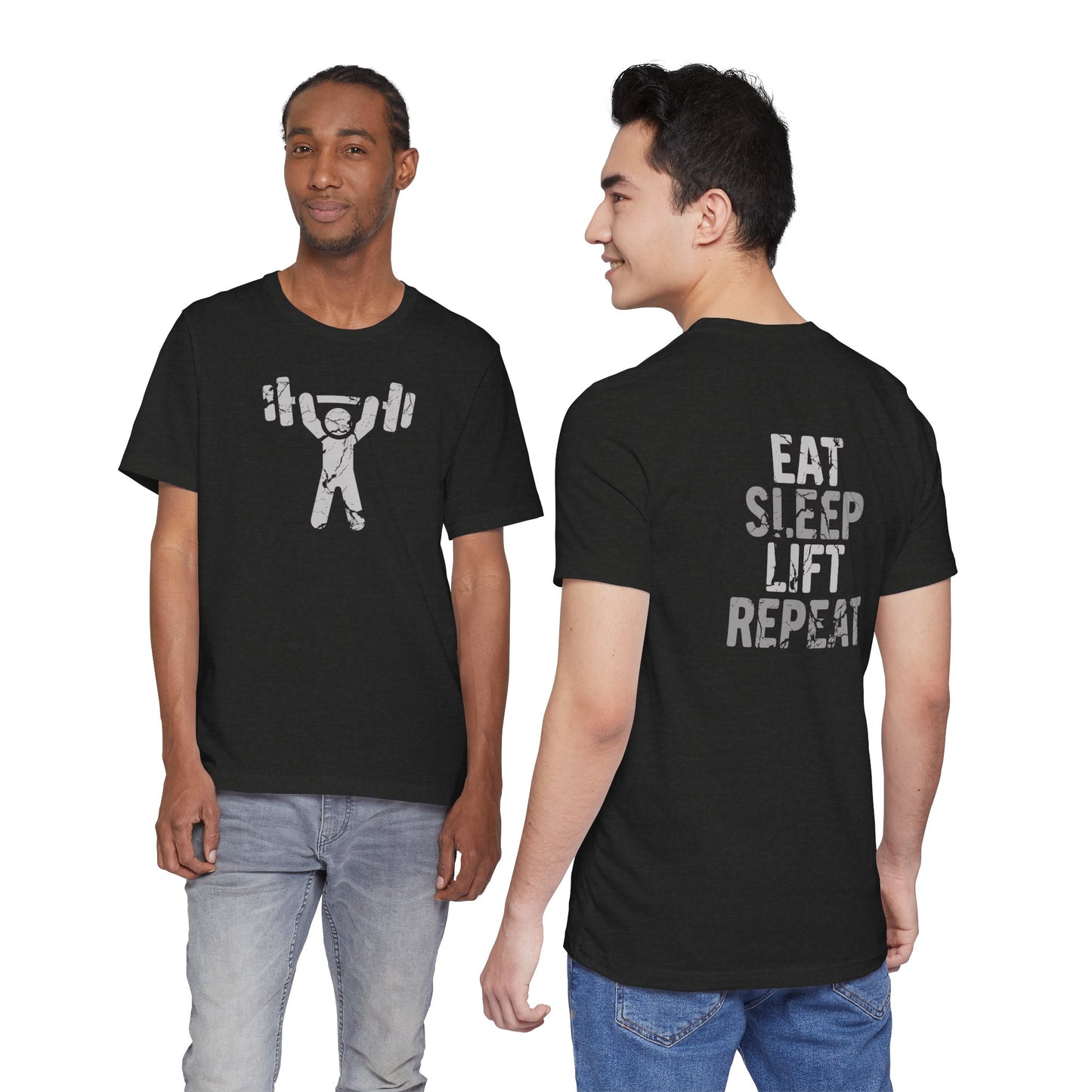 Distressed Eat Sleep Lift Repeat Barbell T-Shirt
