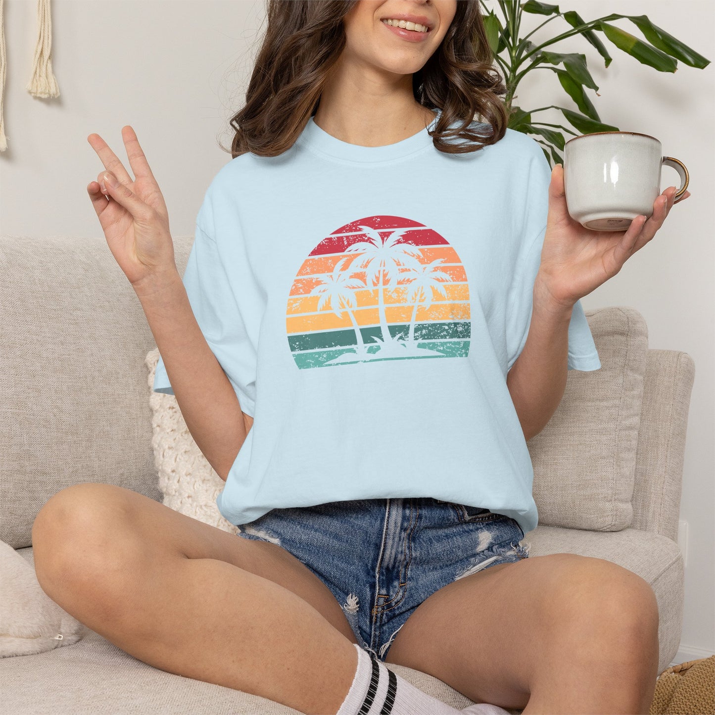 Vintage Sunset Palm Tree Comfort Colors T-Shirt - Coastal Summer Shirt