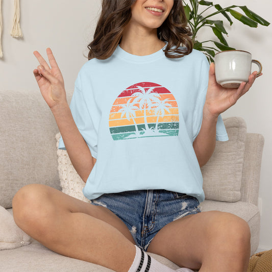 Vintage Sunset Palm Tree Comfort Colors T-Shirt - Coastal Summer Shirt