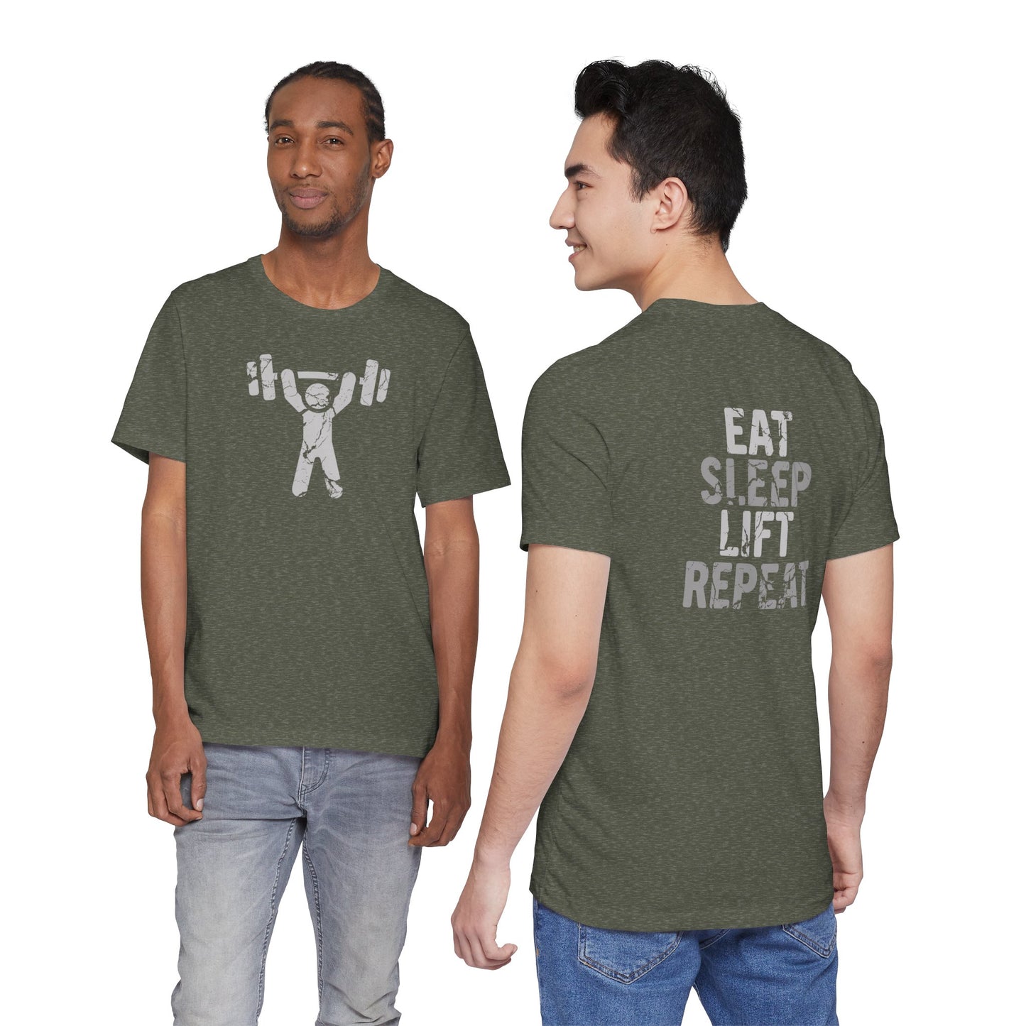 Distressed Eat Sleep Lift Repeat Barbell T-Shirt