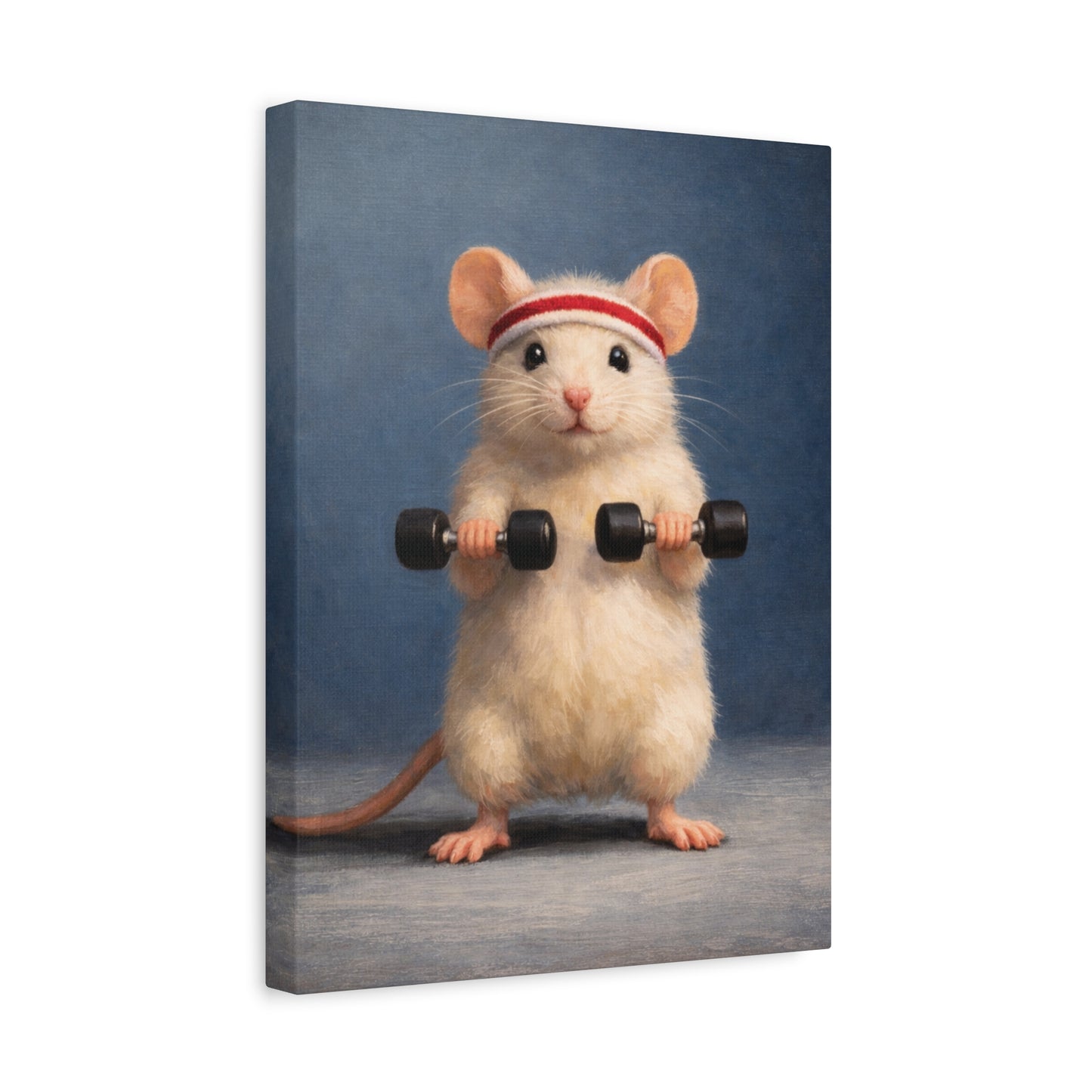 Fitness Mouse Canvas Print — Cute Rat Weightlifting Wall Art
