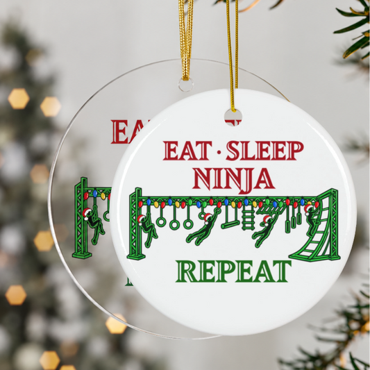 2026 Eat Sleep Ninja Repeat Ceramic or Acrylic Christmas Ornament – Holiday Tree Decoration