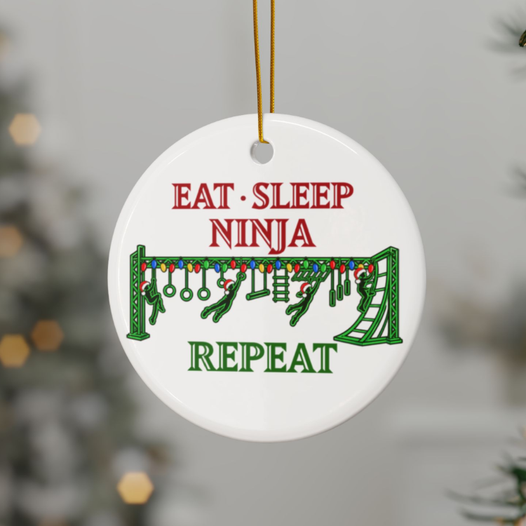 2026 Eat Sleep Ninja Repeat Ceramic or Acrylic Christmas Ornament – Holiday Tree Decoration