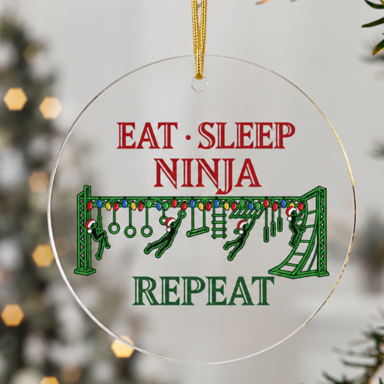 2026 Eat Sleep Ninja Repeat Ceramic or Acrylic Christmas Ornament – Holiday Tree Decoration