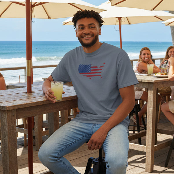 Patriotic USA Flag T-Shirt – American Map Star & Stripes Tee, Red White Blue Shirt, Fourth of July Shirt