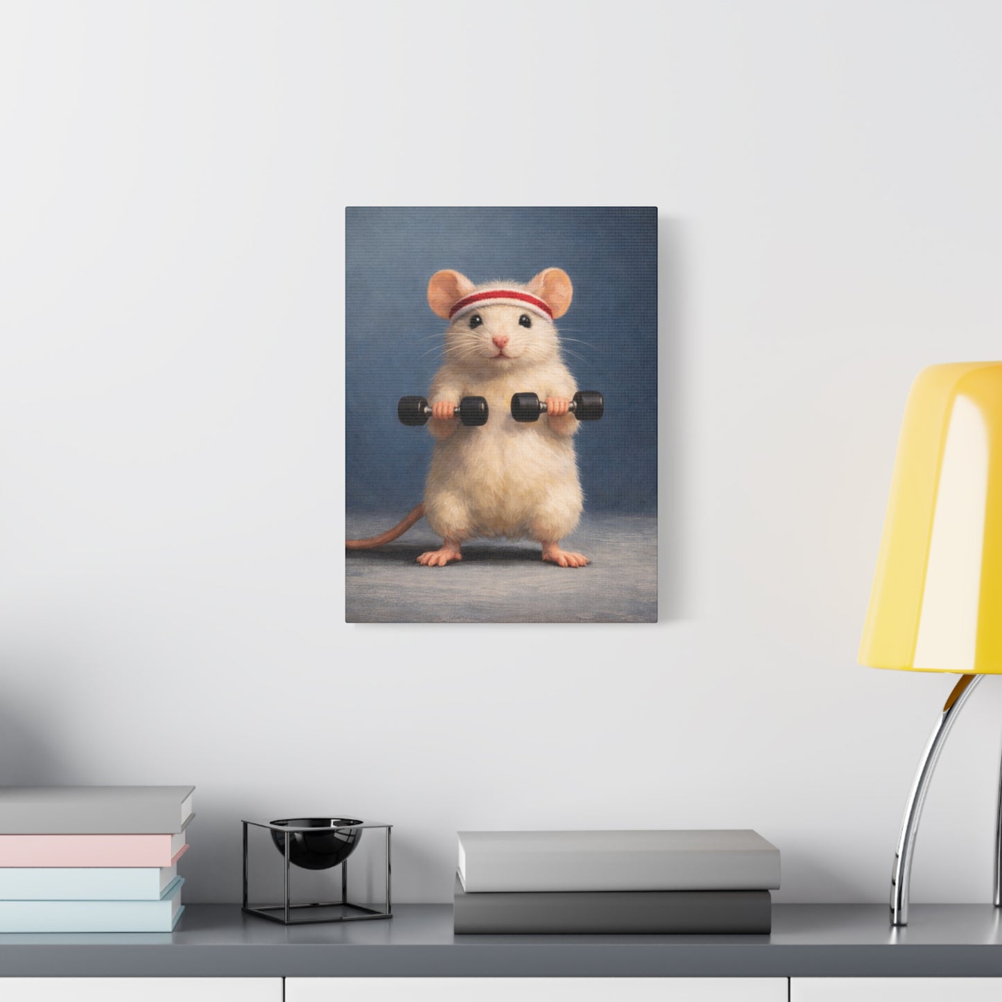 Fitness Mouse Canvas Print — Cute Rat Weightlifting Wall Art