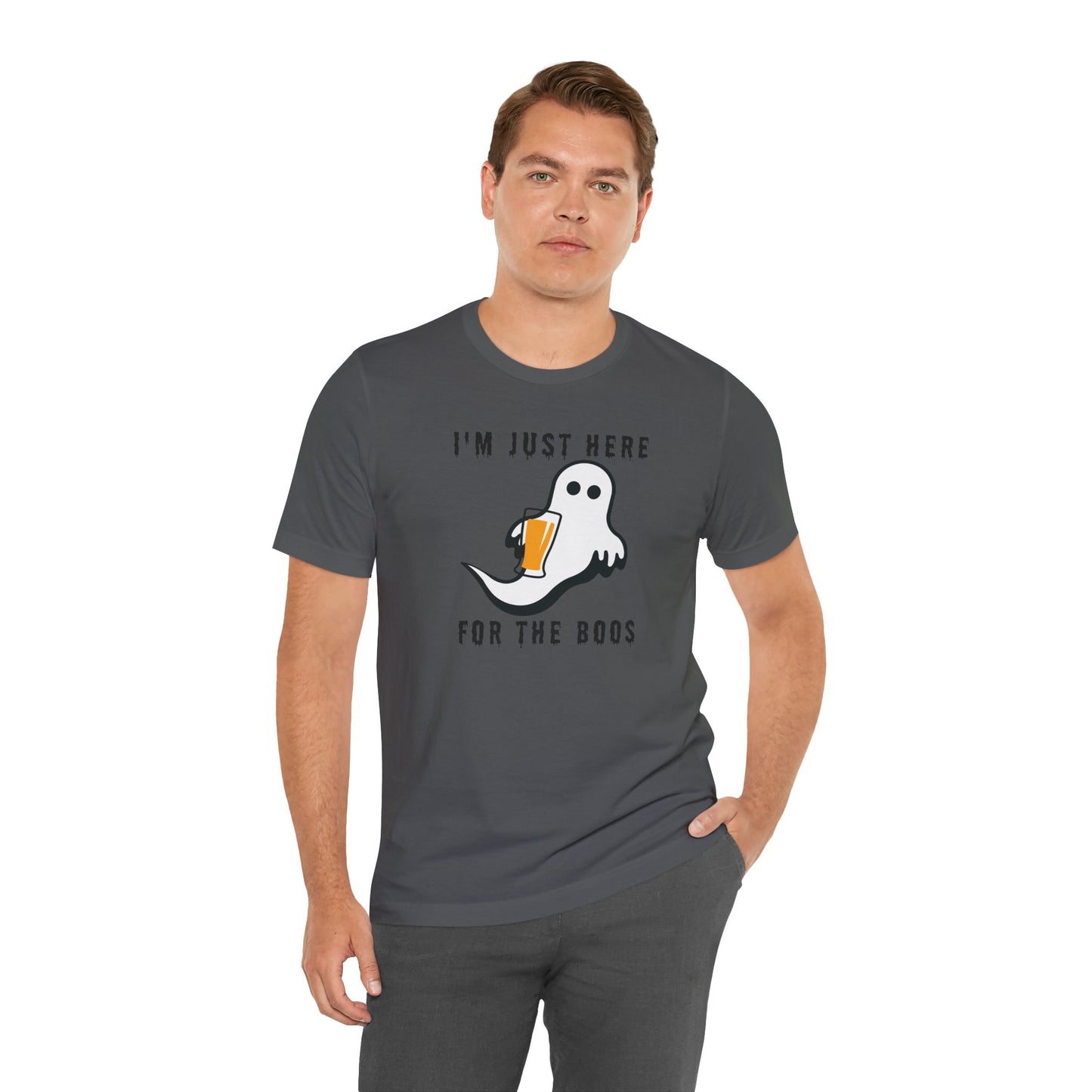 Funny Halloween T-Shirt – Just Here for the Boos (Ghost with Beer or Martini)
