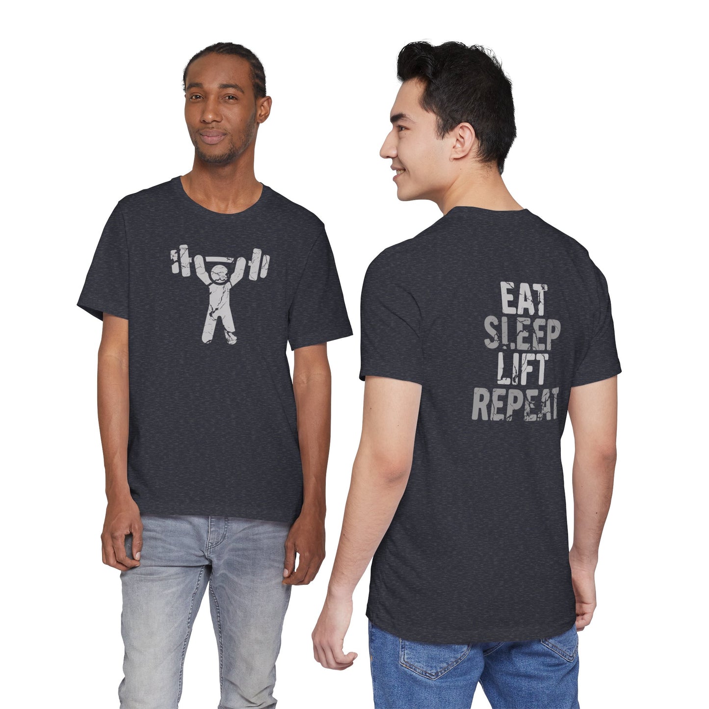 Distressed Eat Sleep Lift Repeat Barbell T-Shirt
