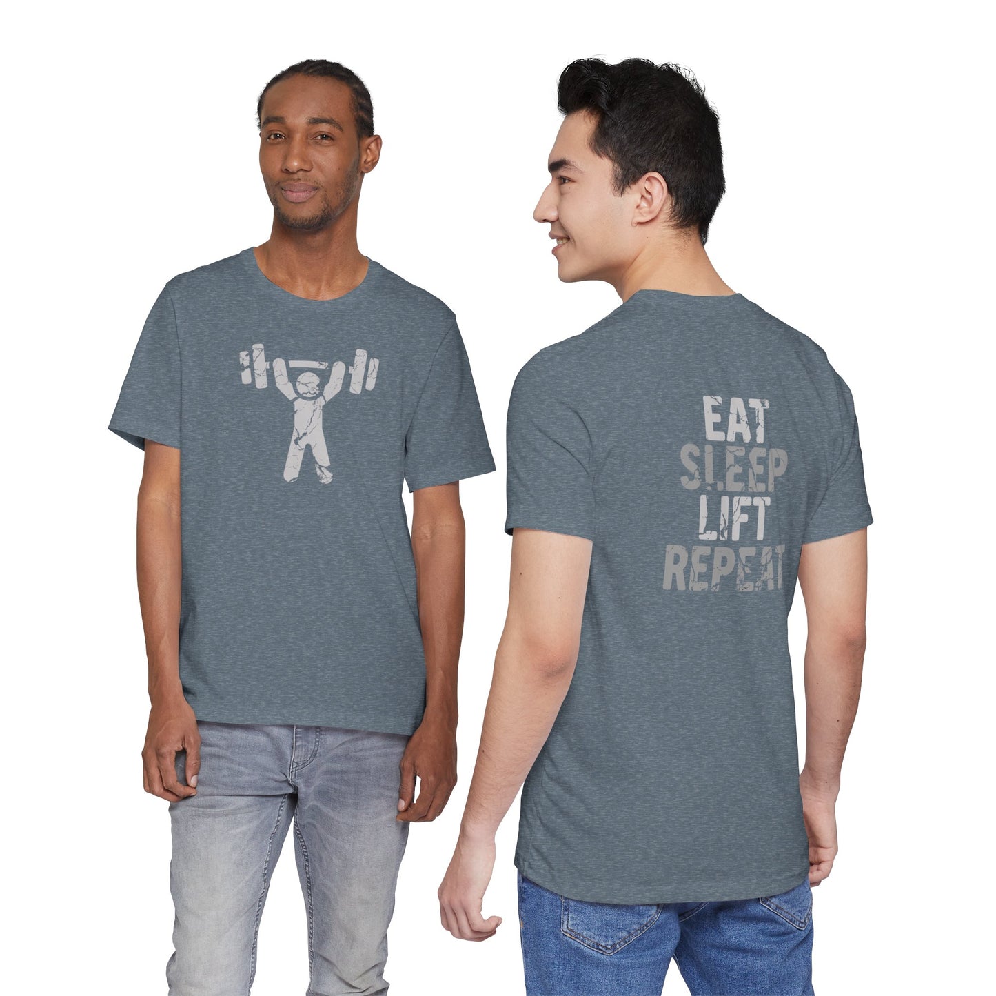 Distressed Eat Sleep Lift Repeat Barbell T-Shirt
