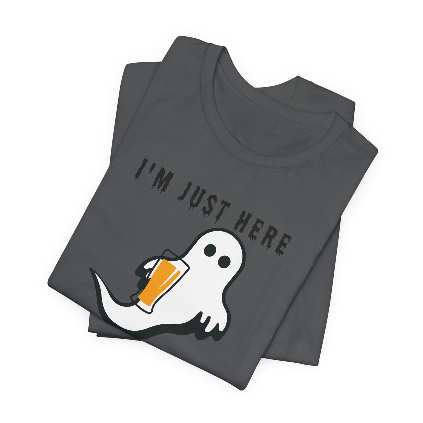 Funny Halloween T-Shirt – Just Here for the Boos (Ghost with Beer or Martini)