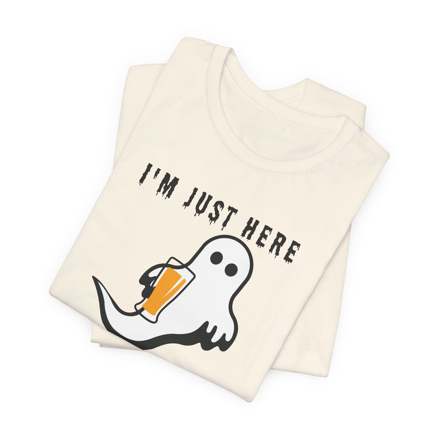 Funny Halloween T-Shirt – Just Here for the Boos (Ghost with Beer or Martini)