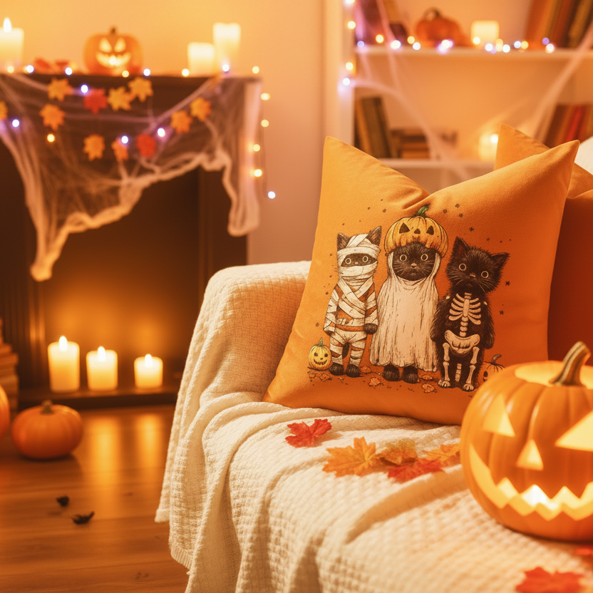 Halloween Velvet Throw Pillow Covers - Optional Pillow Inserts