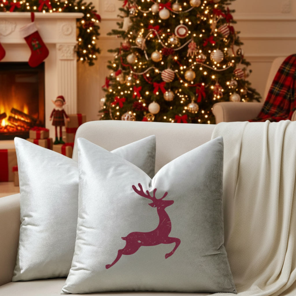 Christmas Reindeer Velvet Throw Pillow Covers - Optional Pillow Inserts