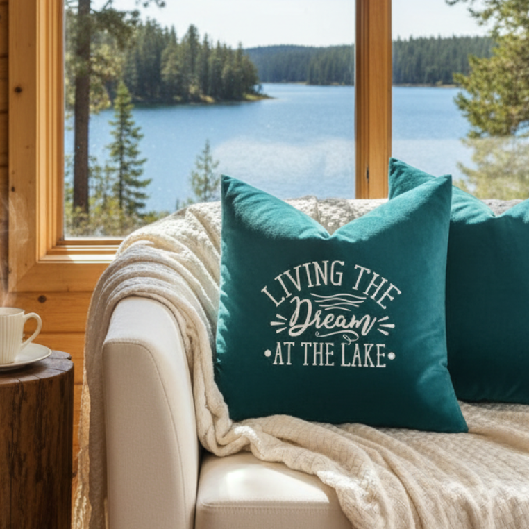 Lake Life Velvet Throw Pillow Covers - Optional Pillow Inserts