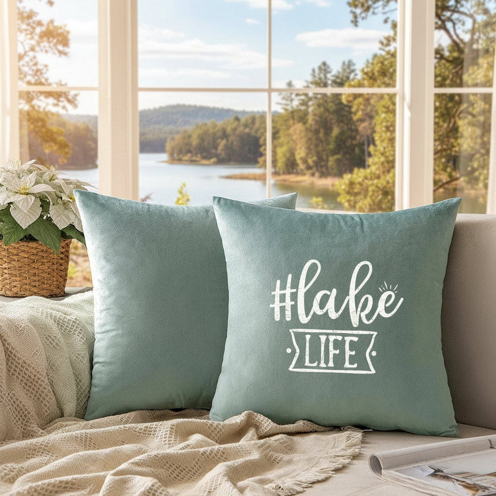 Lake Life Velvet Throw Pillow Covers - Optional Pillow Inserts
