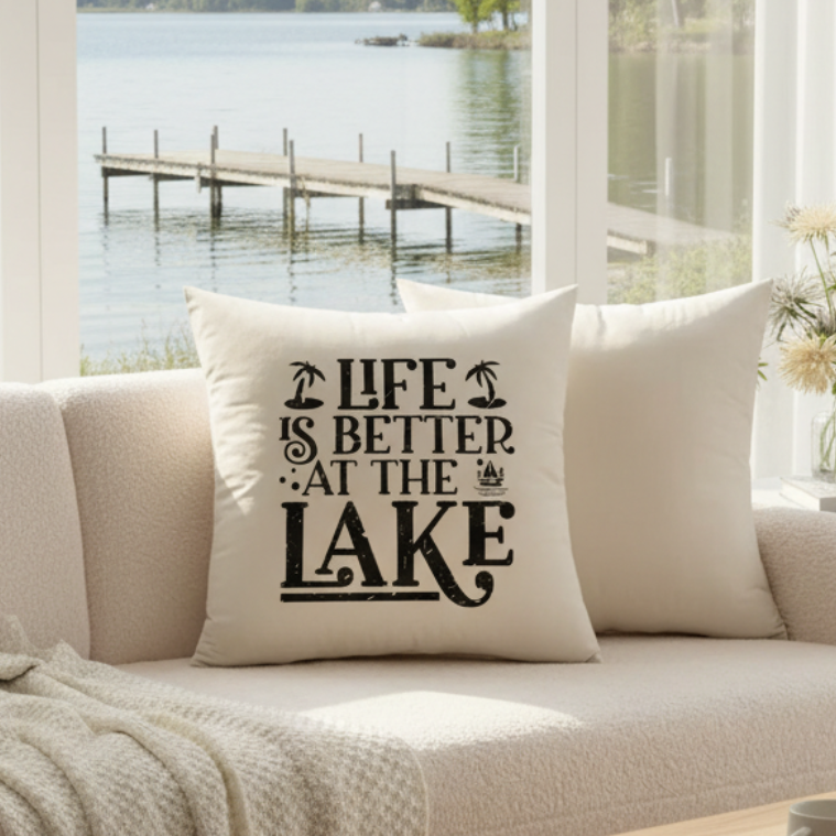 Lake Life Velvet Throw Pillow Covers - Optional Pillow Inserts