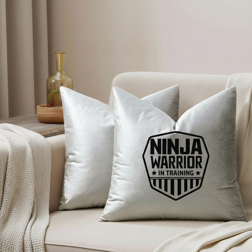 Ninja Warrior in Training Velvet Throw Pillow Covers - Optional Pillow Inserts