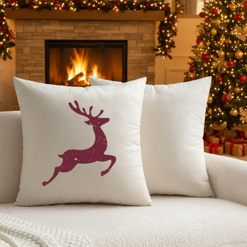Christmas Reindeer Velvet Throw Pillow Covers - Optional Pillow Inserts