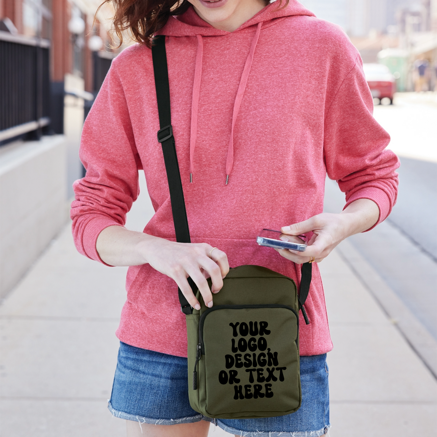 Custom Crossbody Bag – Personalized Text, Logo or Design Compact Everyday Travel Bag