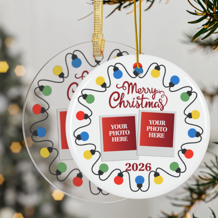2026 Personalized Merry Christmas Photo Christmas Ornament – Ceramic or Acrylic
