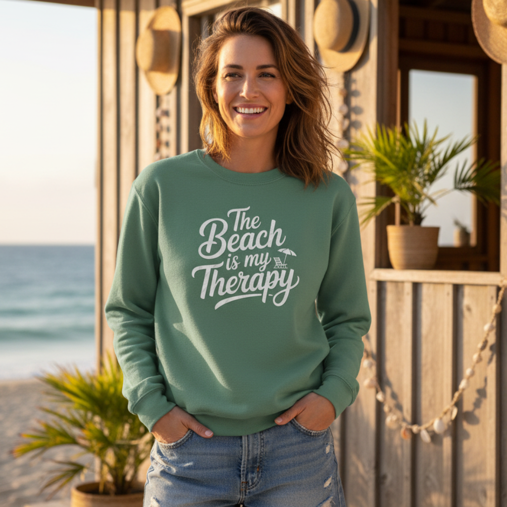 The Beach is My Therapy Crewneck Sweatshirt - Coastal Beach Sweatshirt