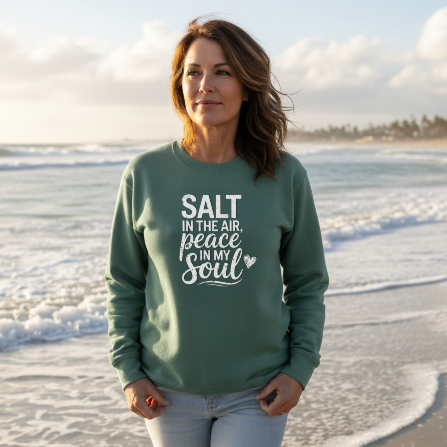 Salt in the Air, Peace in My Soul Crewneck Sweatshirt - Coastal Beach Sweatshirt