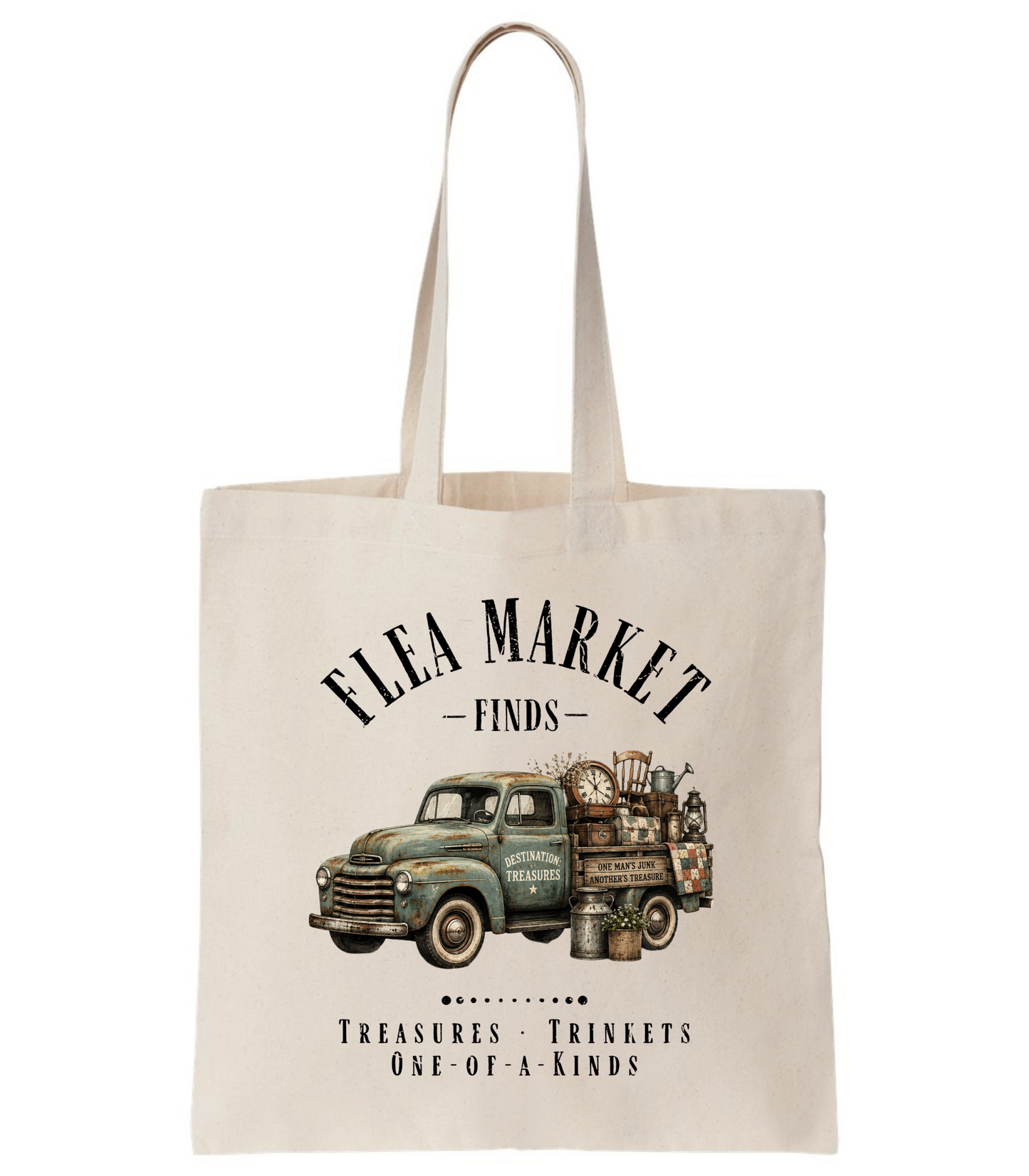 Flea Market Finds Vintage Truck Canvas Tote Bag, Antique Lover Market Bag