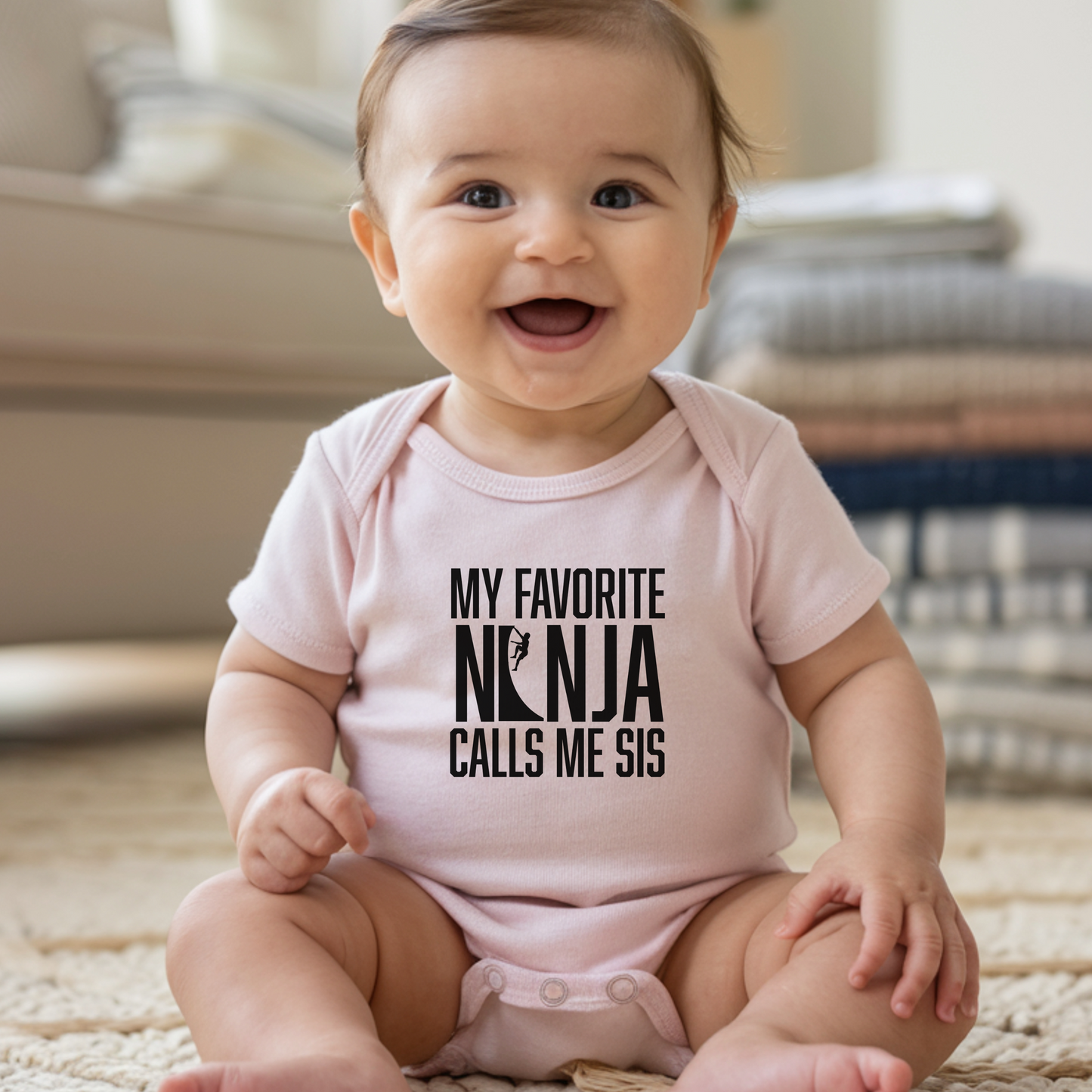 My Favorite Ninja Calls Me... Baby Onesie – Bro or Sis | Warped Wall Design with Color Options
