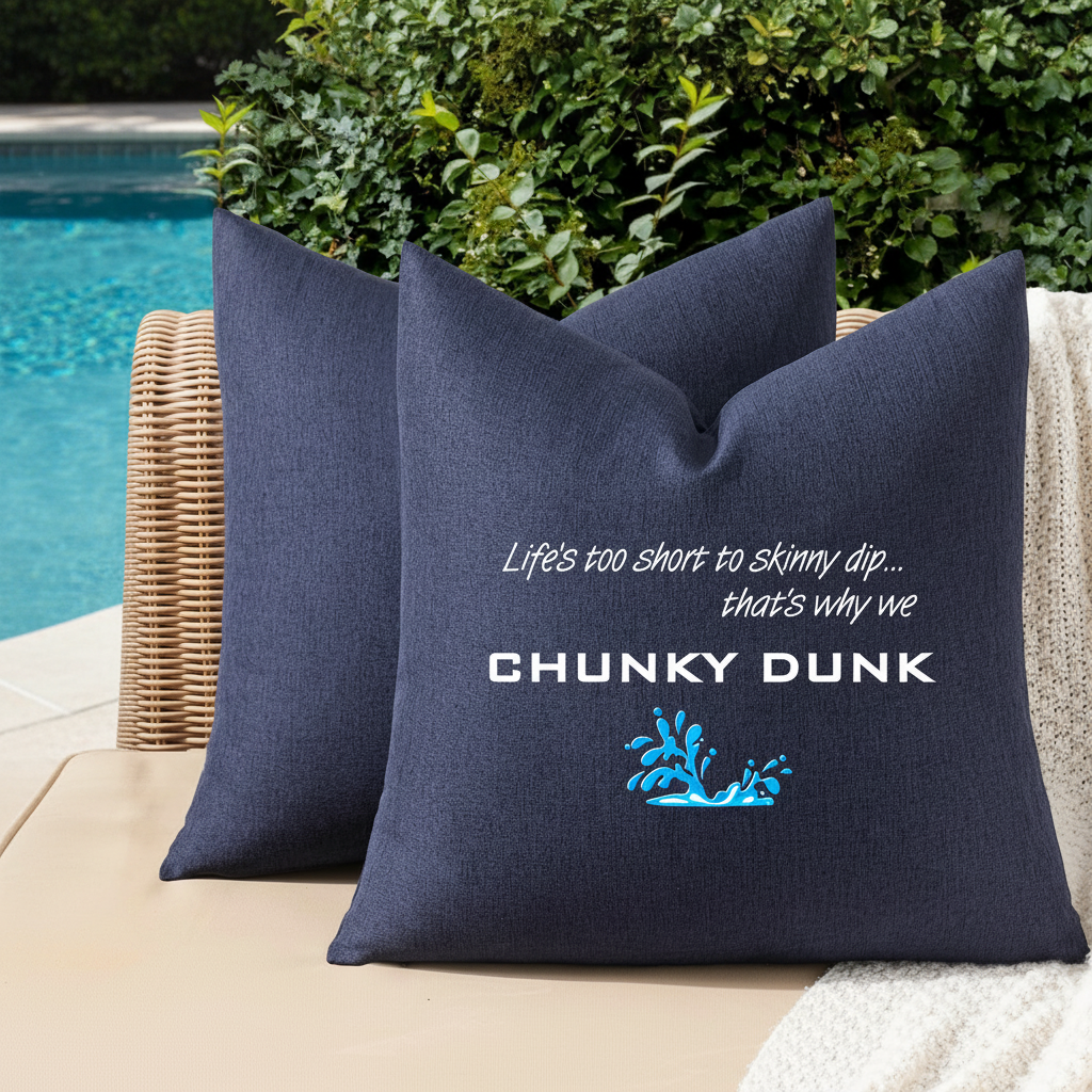 Life Is Too Short to Skinny Dip That's Why We Chunky Dunk Outdoor Pillow Cover - Funny Pool & Lake Decor