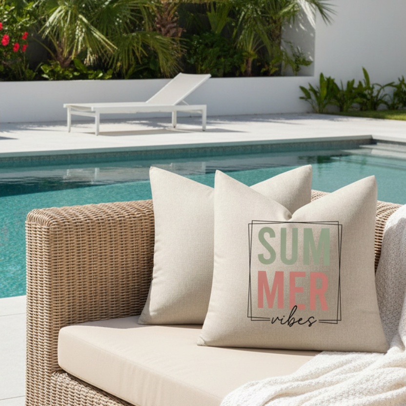 Summer Vibes Outdoor Pillow Cover - Beach House, Poolside & Patio Decor