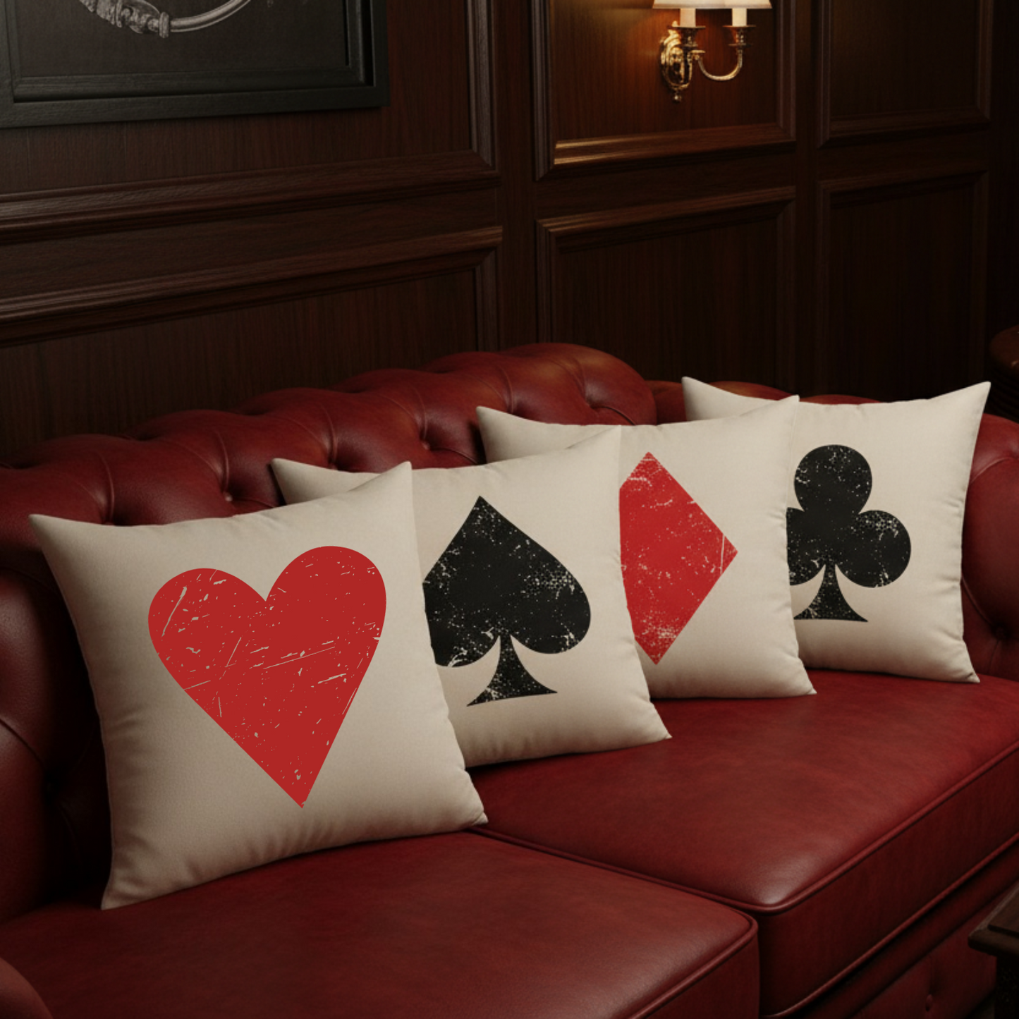 Poker Card Suit Velvet Throw Pillow Set – Spade, Heart, Club & Diamond - Optional Pillow Inserts