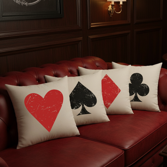 Poker Card Suit Velvet Throw Pillow Set – Spade, Heart, Club & Diamond - Optional Pillow Inserts