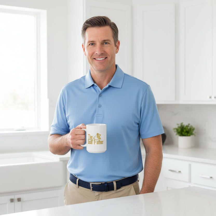 The Golf Father White 15oz Mug - Gold Gradient Golf Dad Coffee Cup