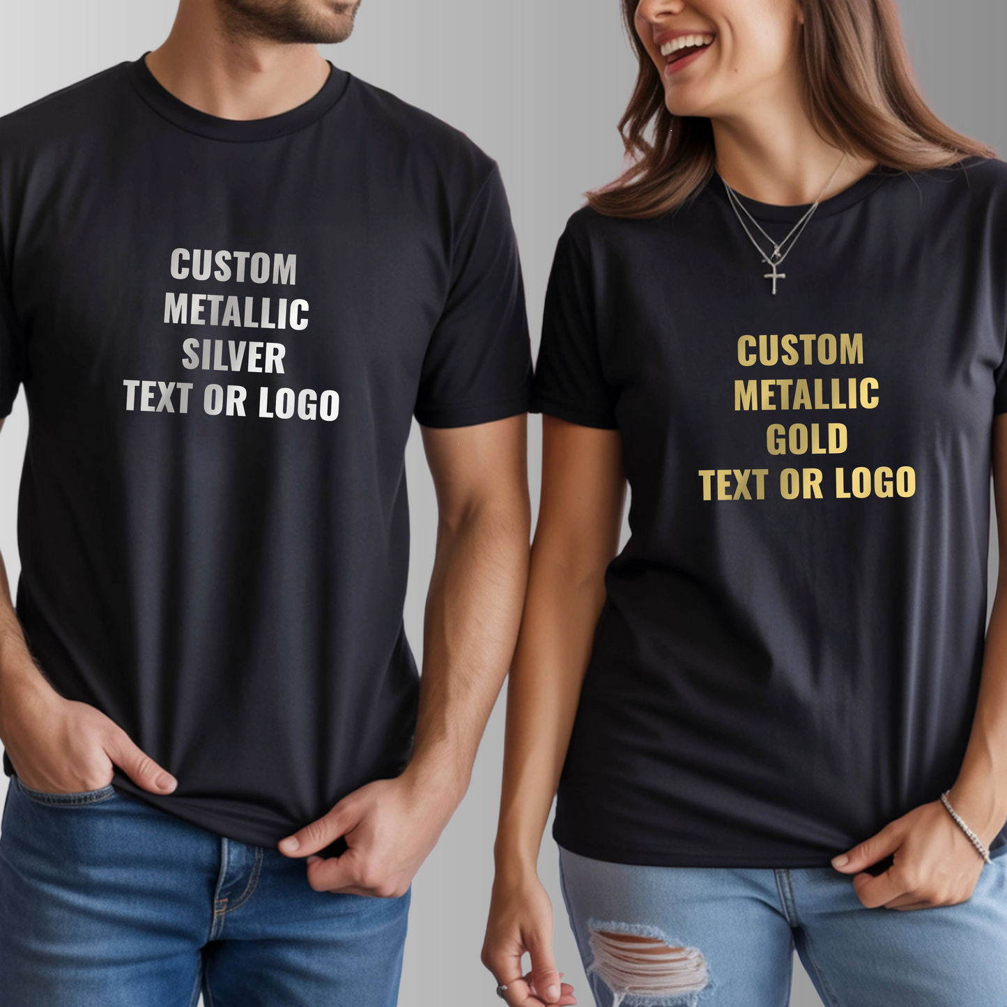 Bella + Canvas Unisex T-Shirt - Metallic Foil Logo or Text - (Bulk Order 5-pack)