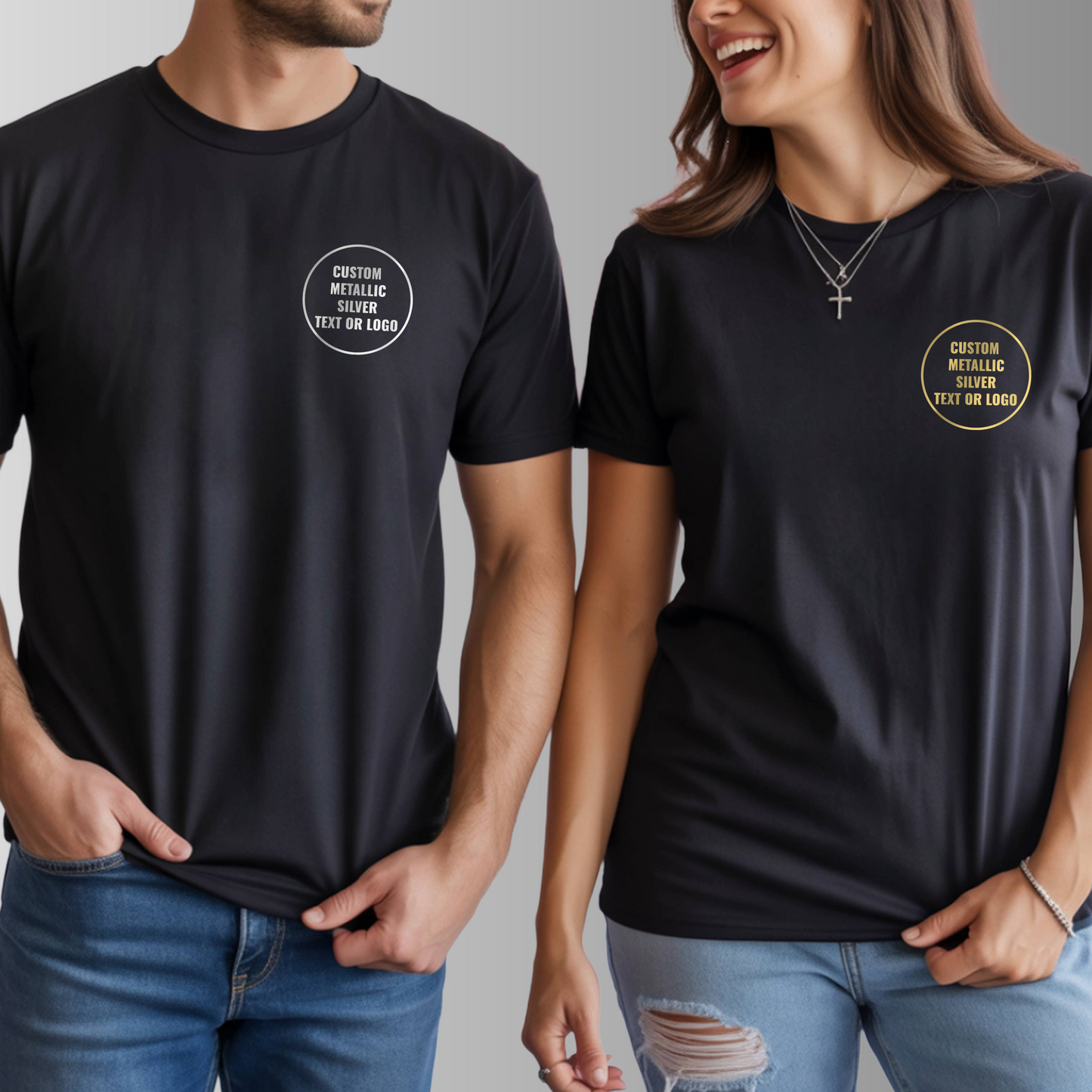 Bella + Canvas Unisex T-Shirt - Metallic Foil Logo or Text - (Bulk Order 5-pack)