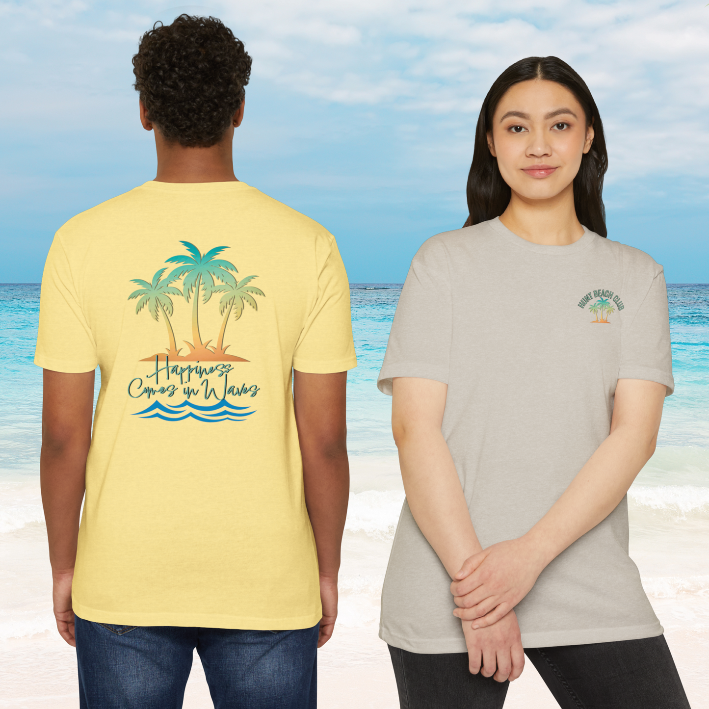 Hunt Beach Club Happiness Comes in Waves Unisex T-Shirt – Coastal Summer Tee