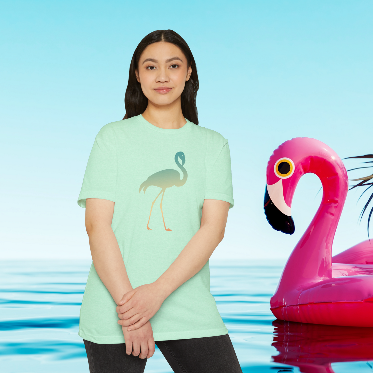 Hunt Beach Club Multicolor Flamingo Unisex T-Shirt – Tropical Summer Tee