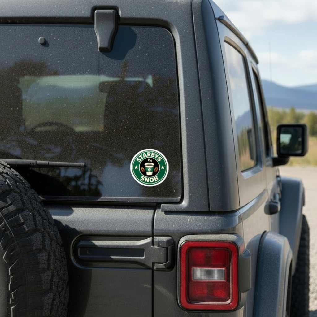 Funny Coffee Lover Sticker, 3" Waterproof Vinyl Sticker, Starbys Snob or Dunkie Junkie Design