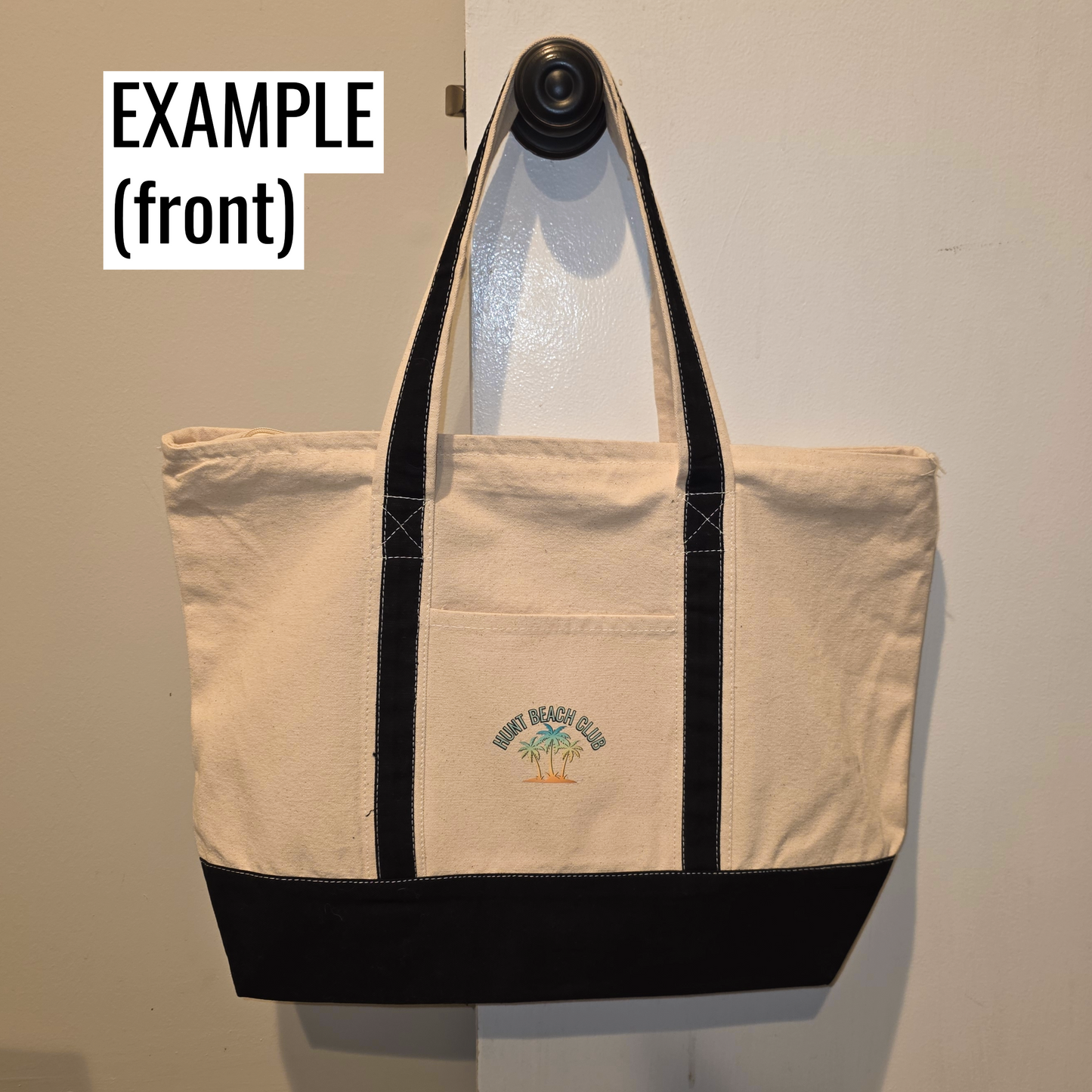 Large Custom Natural/Black Canvas Tote Bag – Add Your Text, Design, or Logo