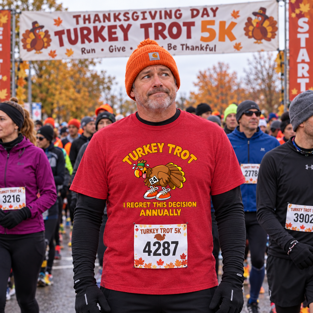 Turkey Trot Thanksgiving Run T-Shirt & Tank Top – I Regret This Decision Annually
