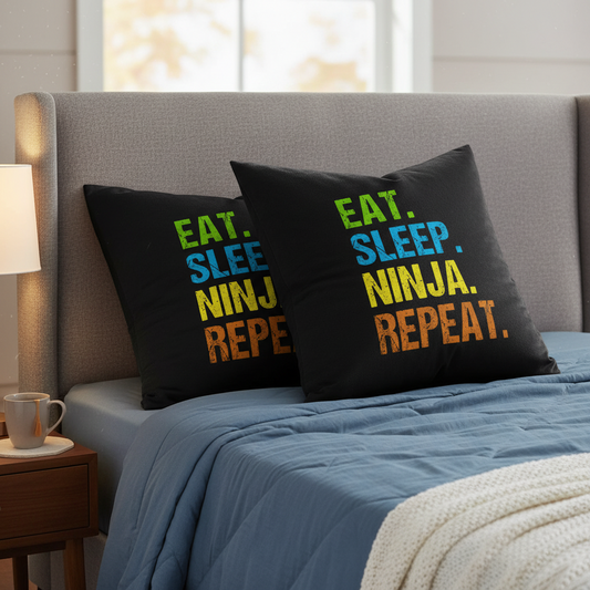Eat Sleep Ninja Repeat Velvet Throw Pillow Covers - Optional Pillow Inserts