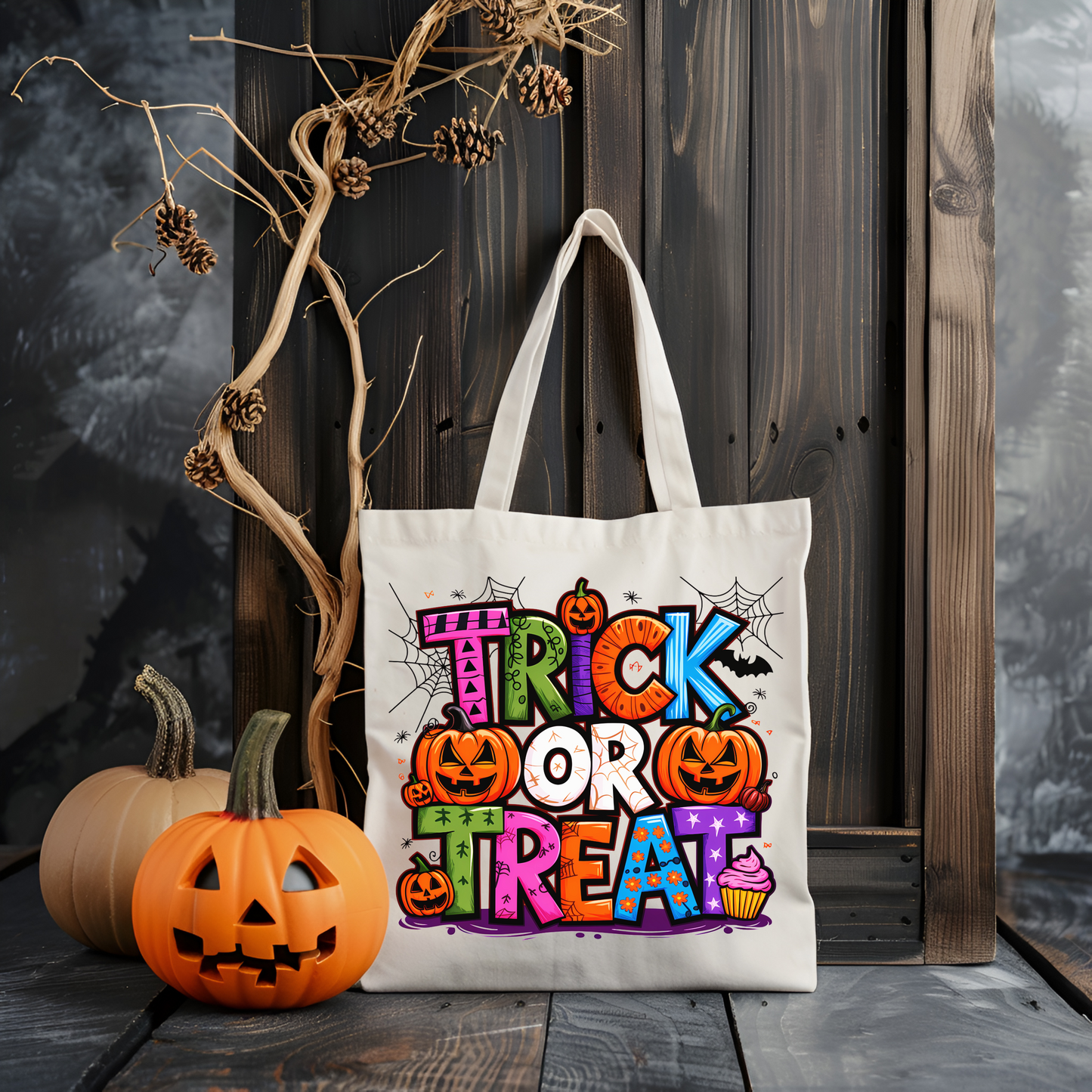 Halloween Trick or Treat Tote Bag – Lightweight 14.5” x 15.5” Candy Bag (2 Designs Available)
