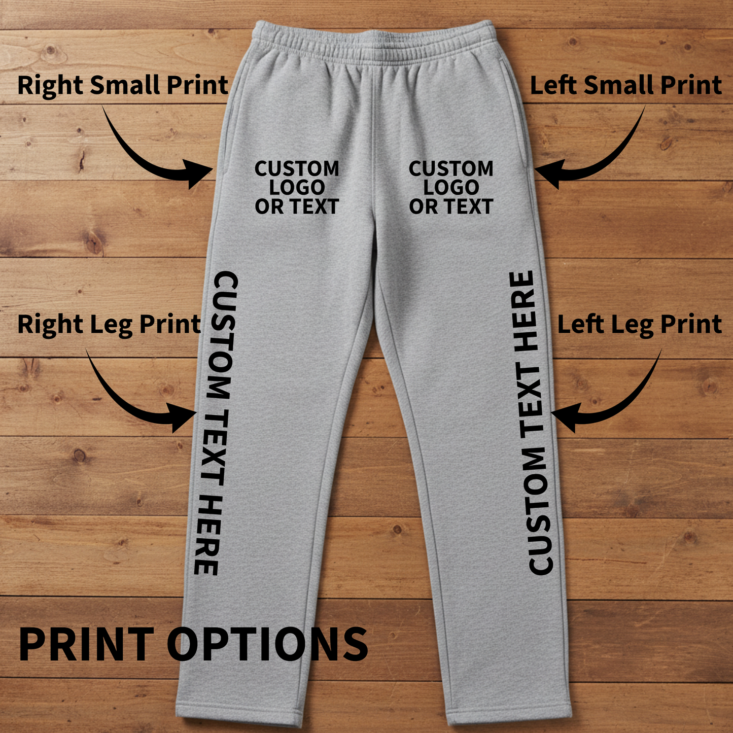 Pennant Open Bottom Sweatpants - Add Your Text or Logo