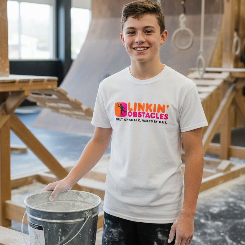 Linkin' Obstacles Bella Unisex T-Shirt Youth & Adult - Built on Chalk. Fueled by Grit.