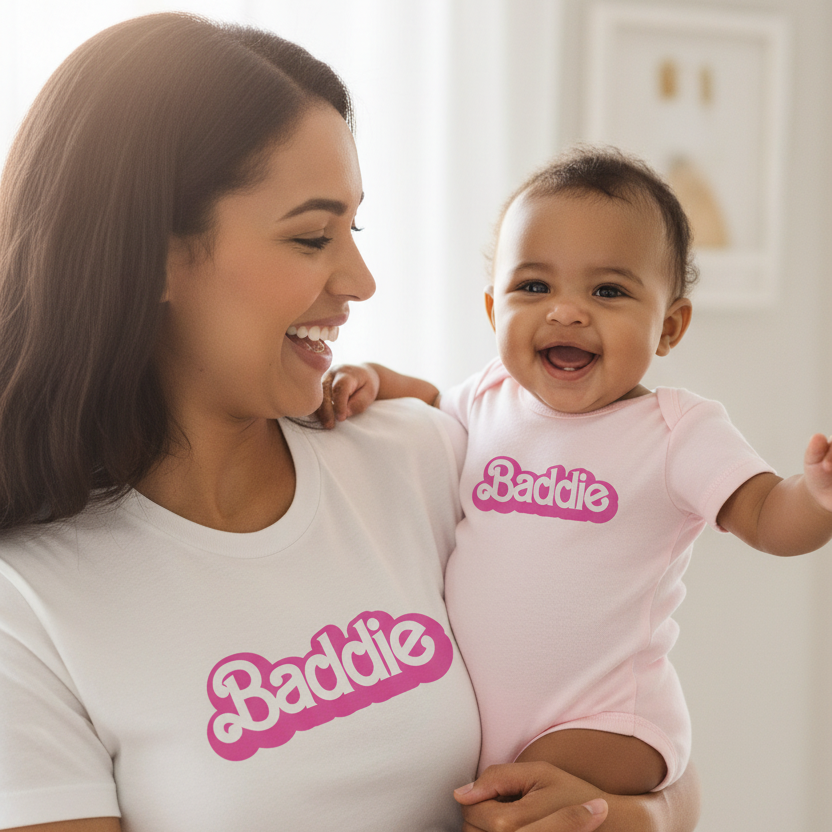 Baddie Graphic Tee & Onesie – Trendy Inspired Outfit for Babies, Kids & Adults